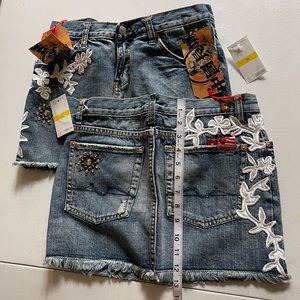 NWT 7 For All Mankind Denim Skirt Embroidered Cotton Size 26 Lot of 2 China Wall
